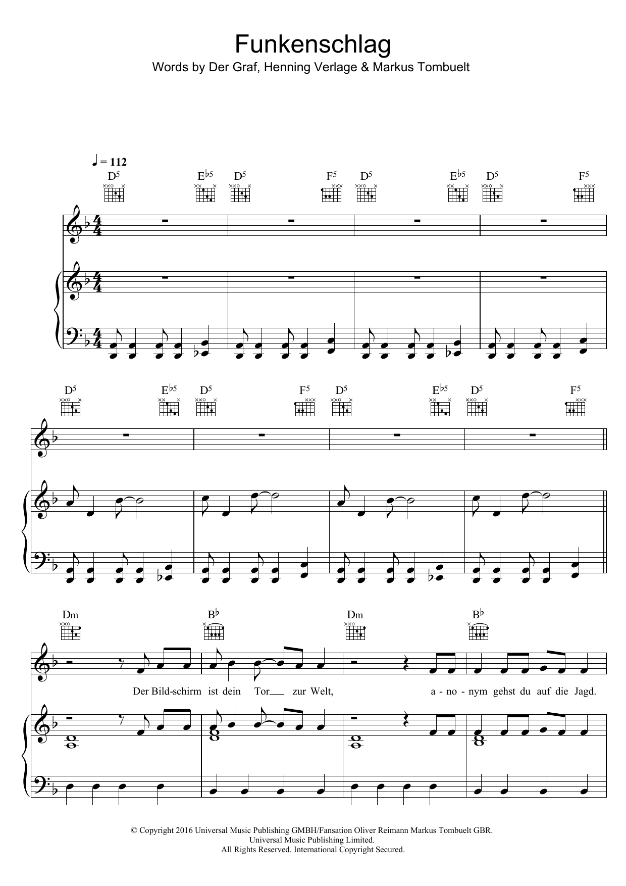 Unheilig Funkenschlag sheet music notes and chords. Download Printable PDF.