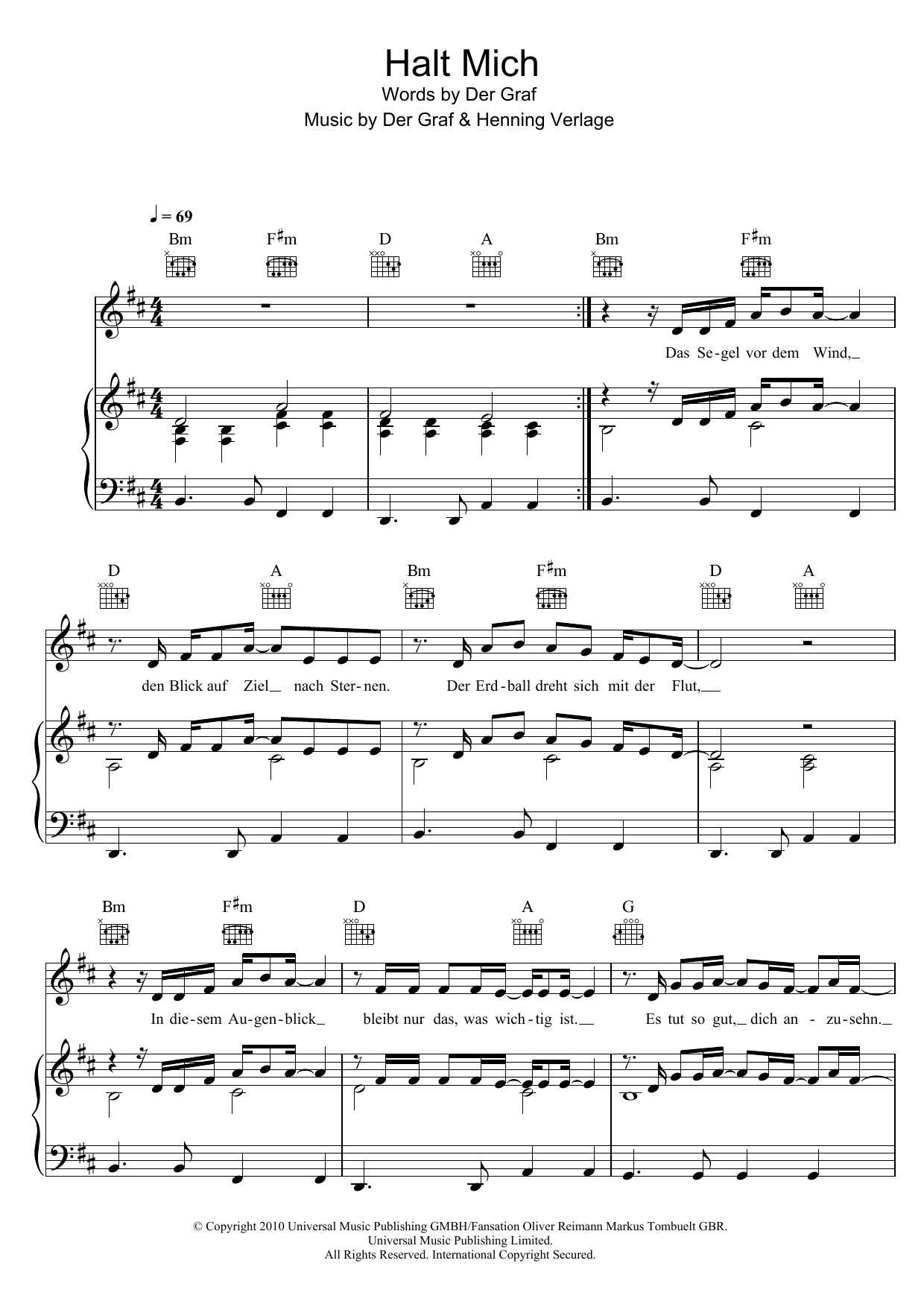 Unheilig Halt Mich sheet music notes and chords. Download Printable PDF.