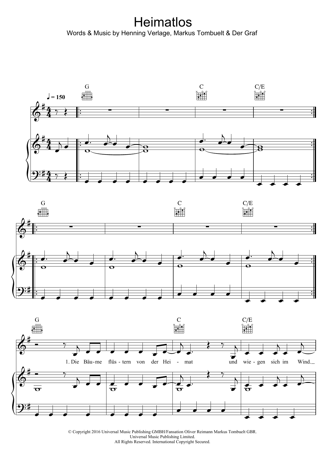 Unheilig Heimatlos sheet music notes and chords. Download Printable PDF.