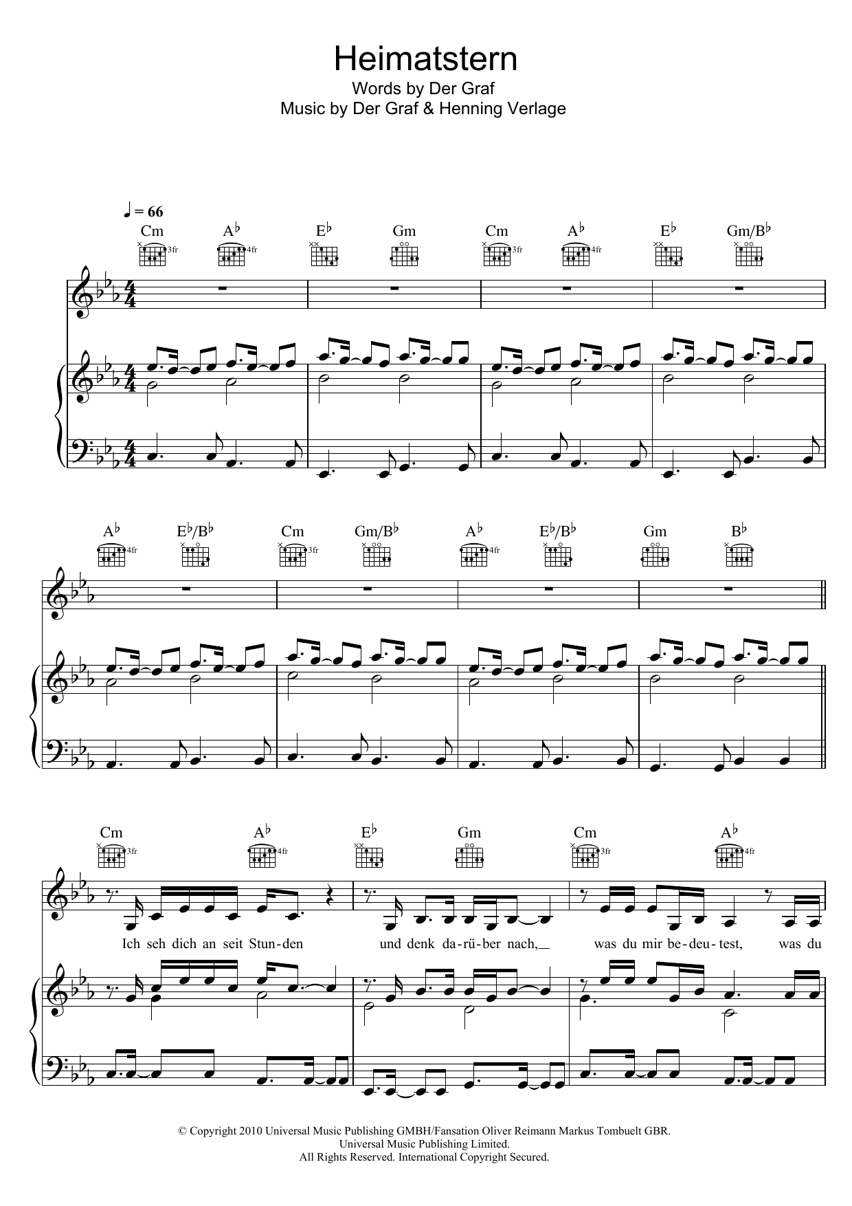 Unheilig Heimatstern sheet music notes and chords. Download Printable PDF.