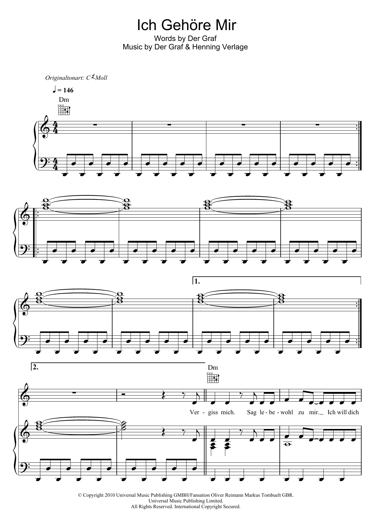 Unheilig Ich Gehöre Mir sheet music notes and chords. Download Printable PDF.