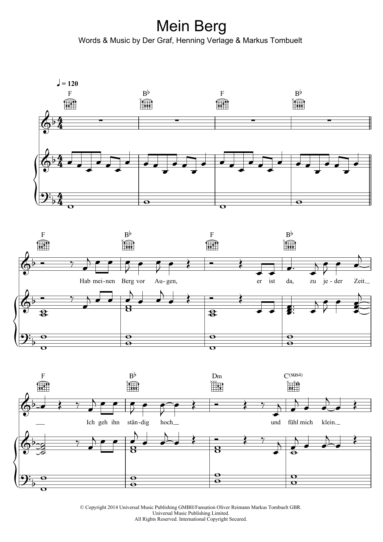 Unheilig Mein Berg sheet music notes and chords. Download Printable PDF.