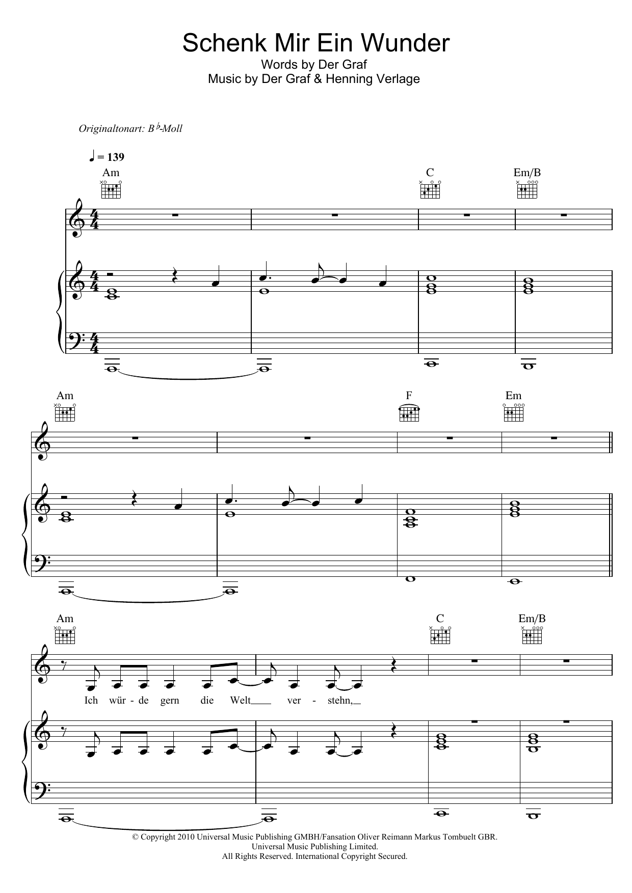 Unheilig Schenk Mir Ein Wunder sheet music notes and chords. Download Printable PDF.