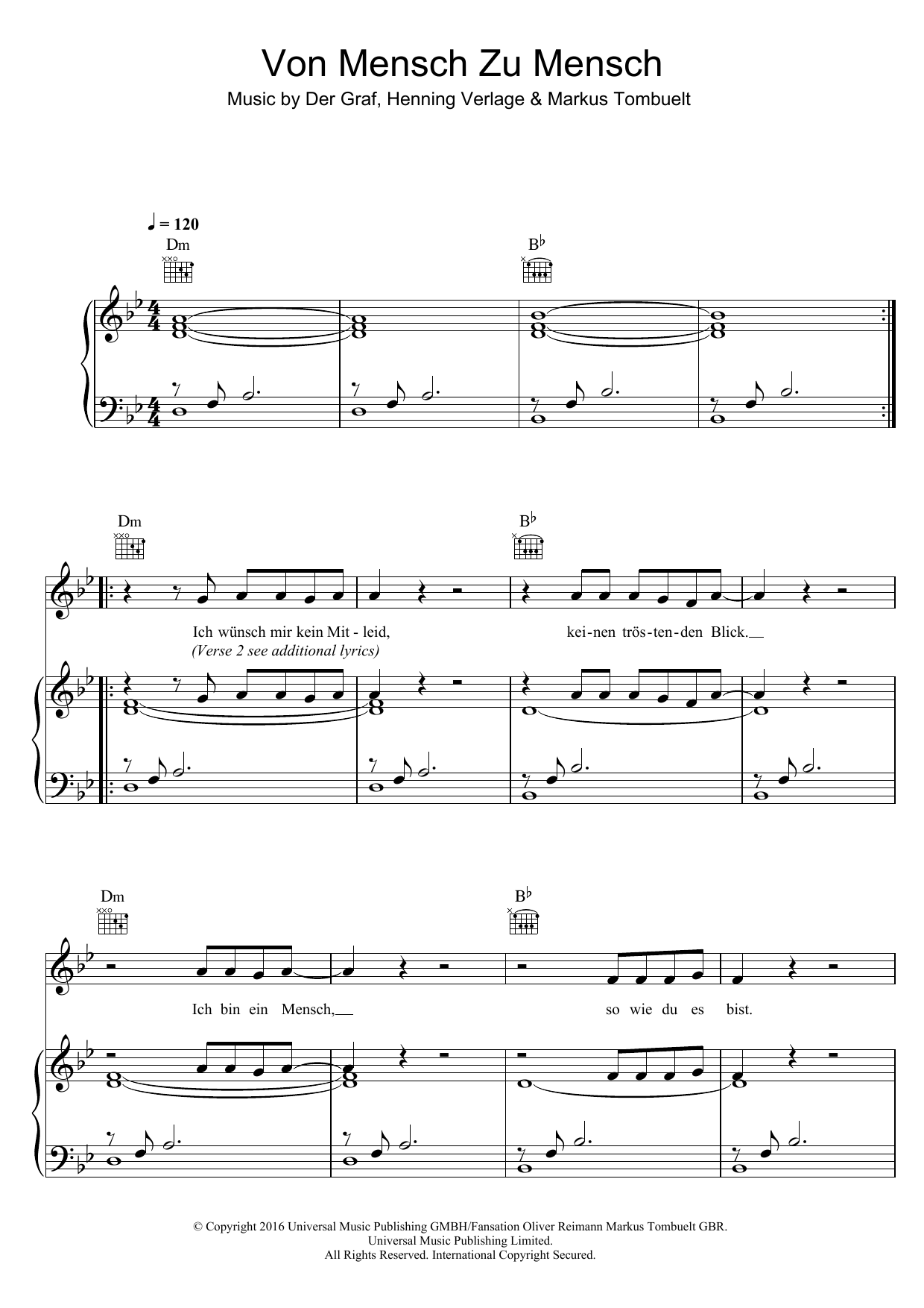 Unheilig Von Mensch Zu Mensch sheet music notes and chords. Download Printable PDF.