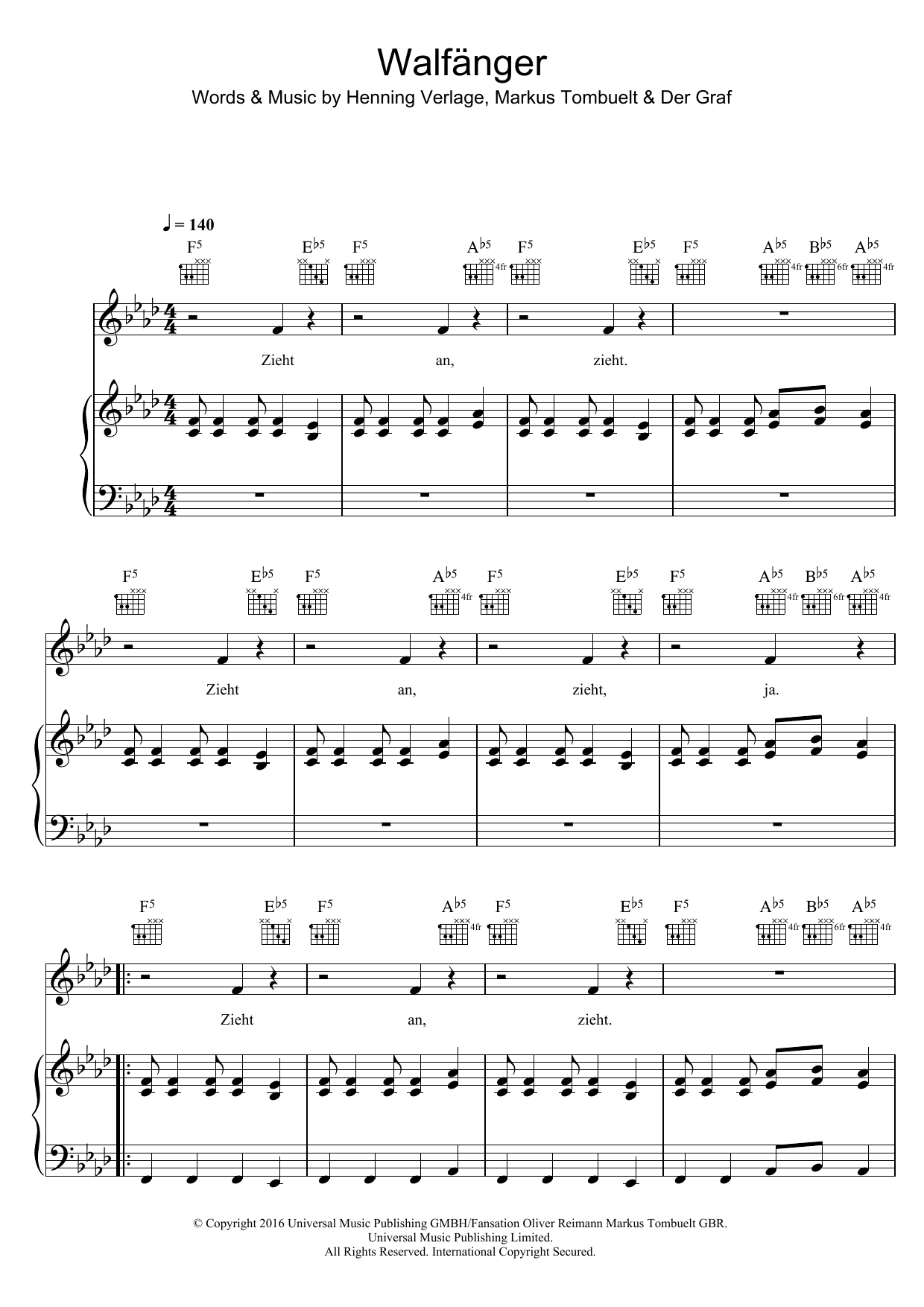 Unheilig Walfänger sheet music notes and chords. Download Printable PDF.