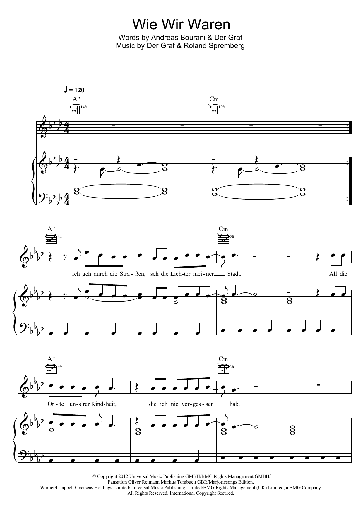 Unheilig Wie Wir Waren sheet music notes and chords. Download Printable PDF.