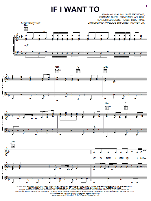 Learn to play Usher If I Want To sheet music for Piano, Vocal & Guitar (Right-Hand Melody) in minutes. Usher If I Want To sheet music notes and chords