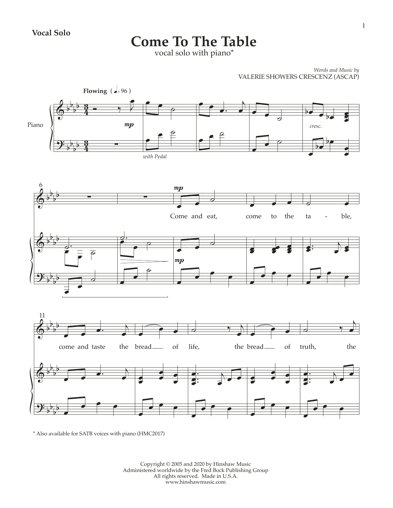 Learn to play Valerie Showers Crescenz Come to the Table sheet music for Piano & Vocal in minutes. Price: 9.9900$ Valerie Showers Crescenz Come to the Table sheet music notes and chords arranged for Piano & Vocal