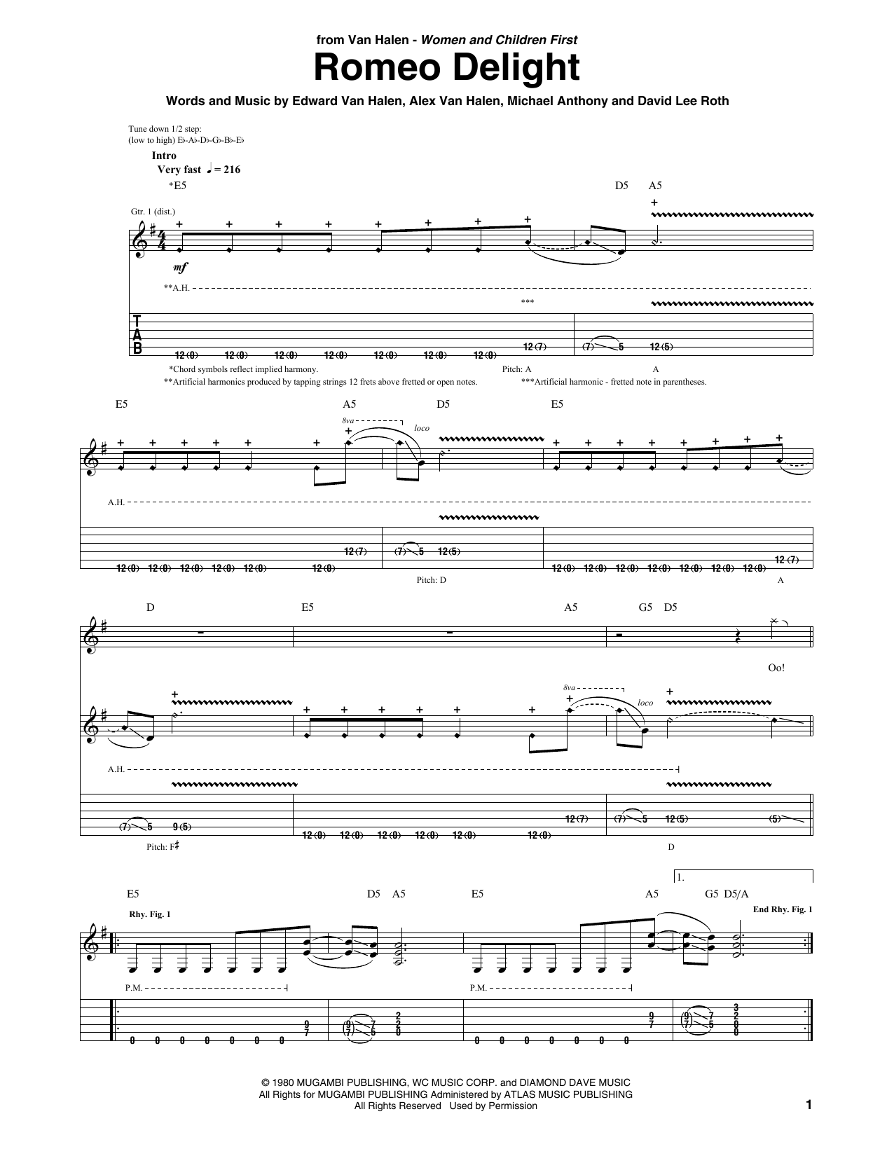 Van Halen Romeo Delight sheet music notes and chords. Download Printable PDF.