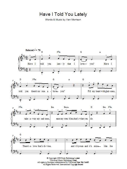 Van Morrison Have I Told You Lately sheet music notes and chords. Download Printable PDF.