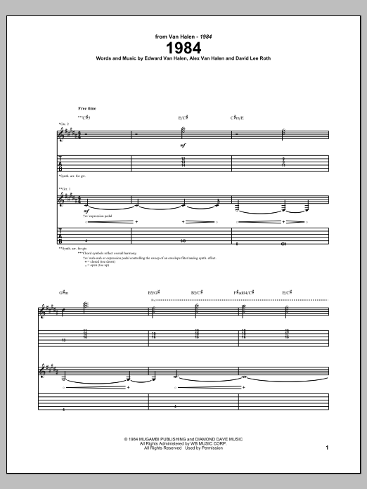 Van Halen 1984 sheet music notes and chords. Download Printable PDF.