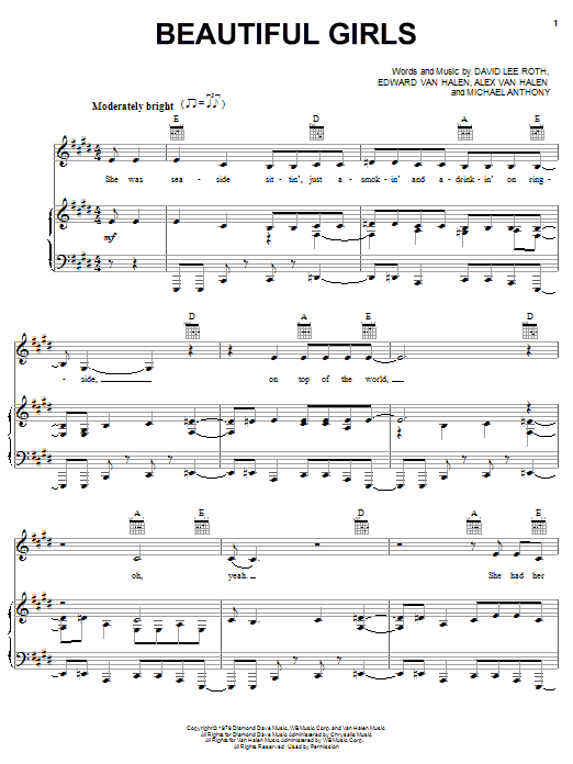 Van Halen Beautiful Girls sheet music notes and chords. Download Printable PDF.