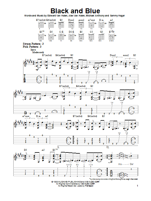 Van Halen Black And Blue sheet music notes and chords. Download Printable PDF.