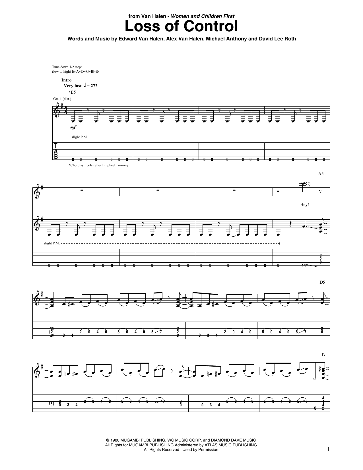 Van Halen Loss Of Control sheet music notes and chords. Download Printable PDF.