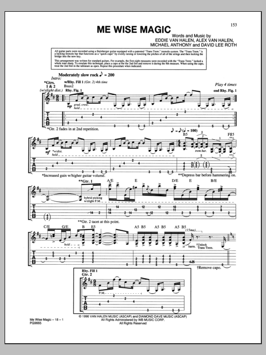 Van Halen Me Wise Magic sheet music notes and chords. Download Printable PDF.