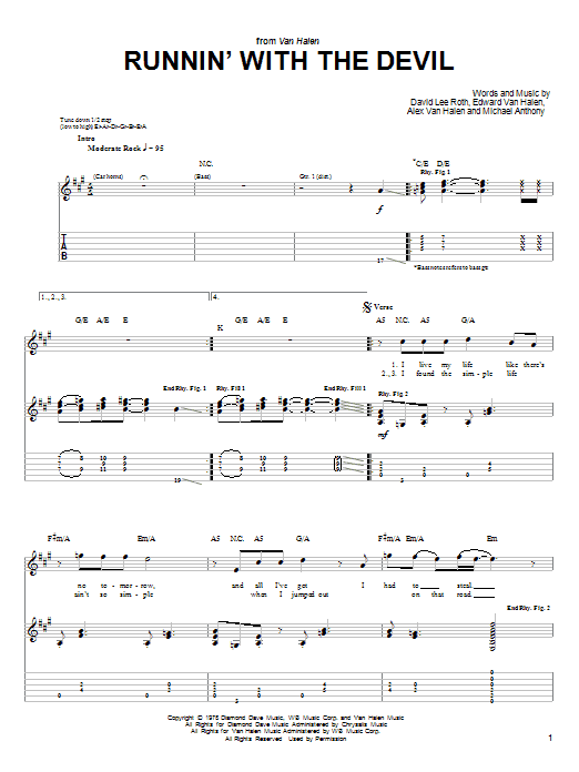 Van Halen Runnin' With The Devil sheet music notes and chords. Download Printable PDF.