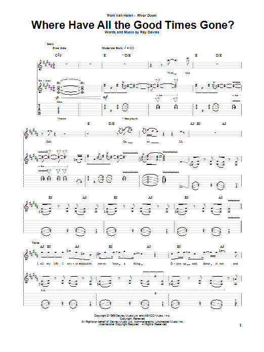 Van halen where have all the good times gone sheet music for guitar