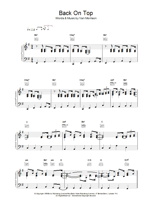 Van Morrison Back On Top sheet music notes and chords. Download Printable PDF.