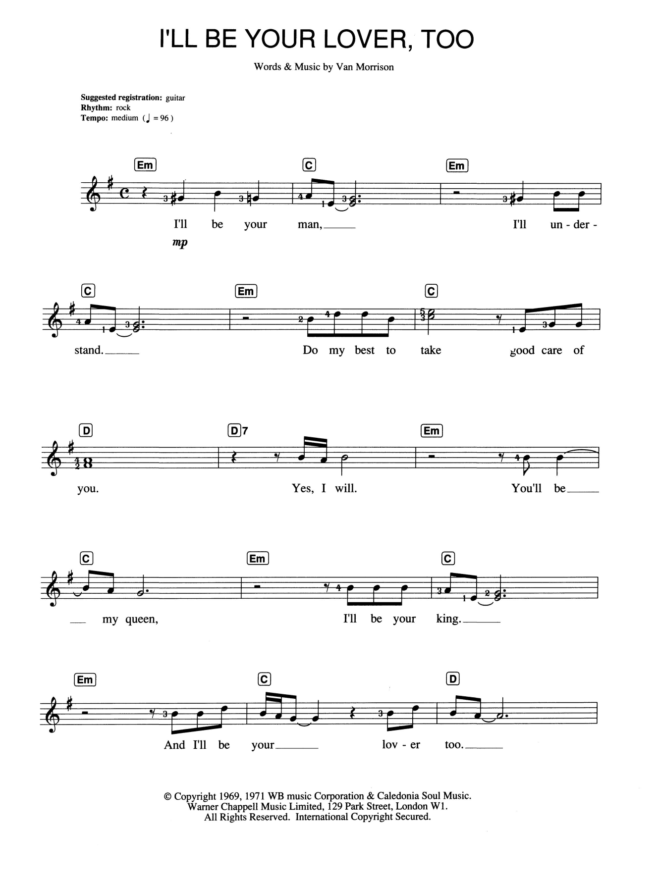 Learn to play Van Morrison I'll Be Your Lover, Too sheet music for Keyboard (Abridged) in minutes. Van Morrison I'll Be Your Lover, Too sheet music notes and chords. Download Printable PDF.
