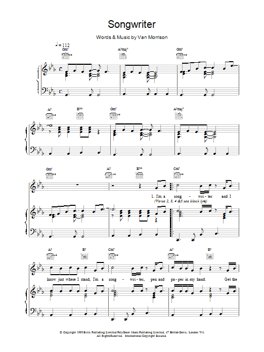 Van Morrison Songwriter sheet music notes and chords. Download Printable PDF.