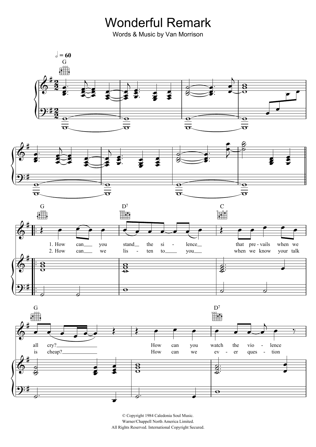 Van Morrison Wonderful Remark sheet music notes and chords. Download Printable PDF.