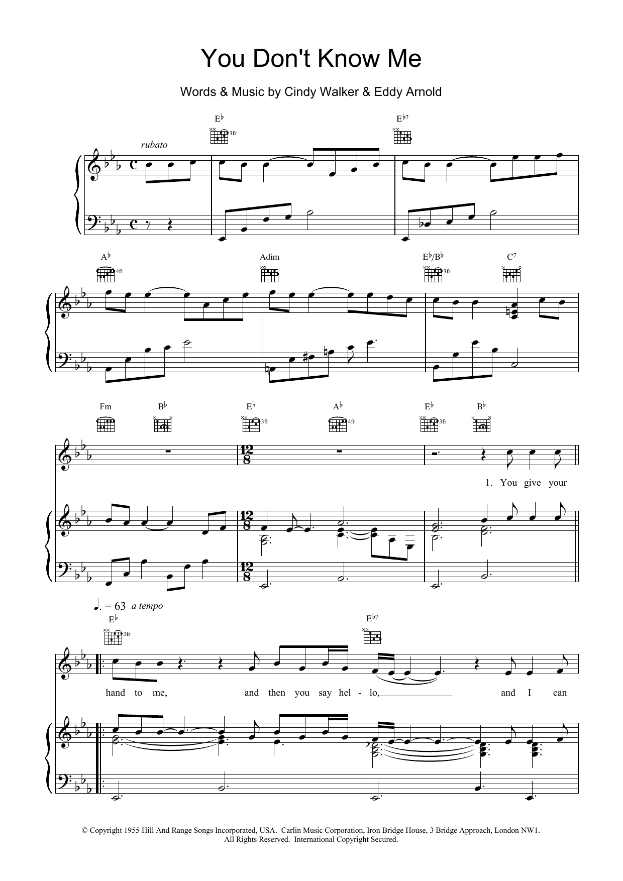 Van Morrison You Don't Know Me sheet music notes and chords. Download Printable PDF.