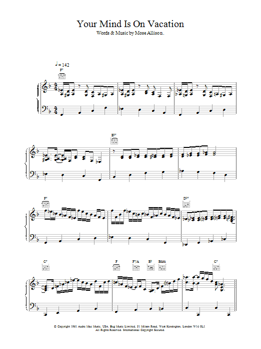 Learn to play Van Morrison Your Mind Is On Vacation sheet music for Piano, Vocal & Guitar in minutes. Van Morrison Your Mind Is On Vacation sheet music notes and chords. Download Printable PDF.