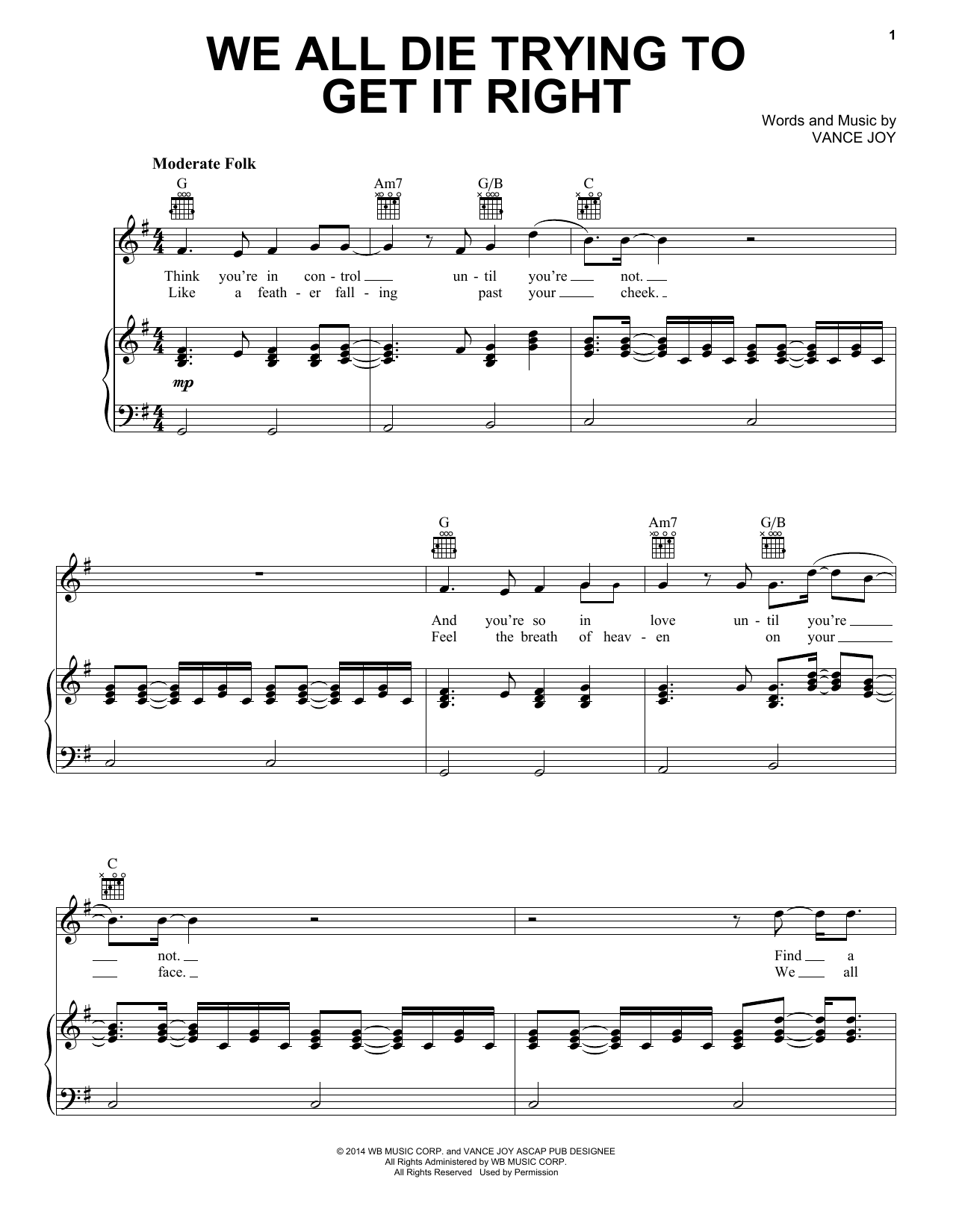 Vance Joy We All Die Trying To Get It Right Sheet Music Pdf
