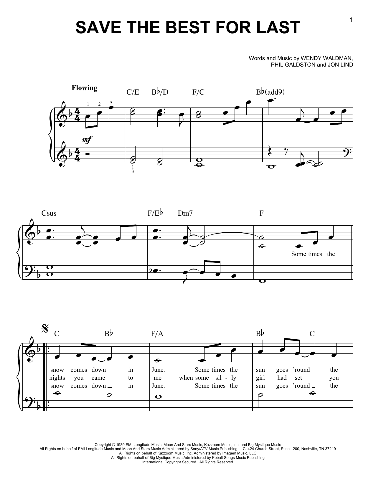 Vanessa Williams Save The Best For Last sheet music notes and chords arranged for Easy Piano