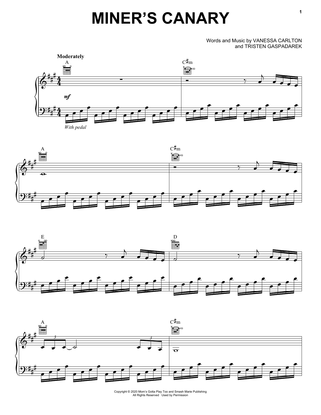 Vanessa Carlton Miner's Canary sheet music notes and chords. Download Printable PDF.