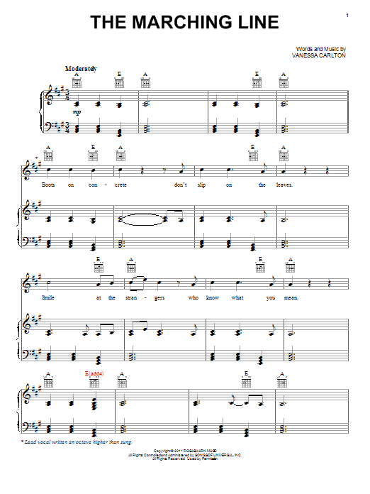 Vanessa Carlton The Marching Line sheet music notes and chords. Download Printable PDF.