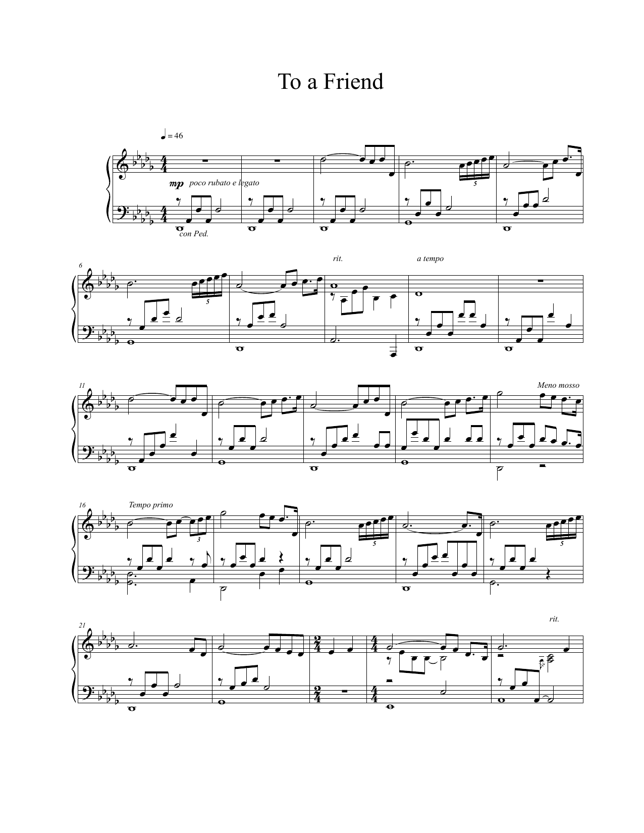 Vangelis To A Friend sheet music notes and chords. Download Printable PDF.