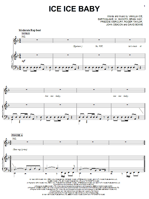 Vanilla Ice Ice Ice Baby sheet music notes and chords. Download Printable PDF.