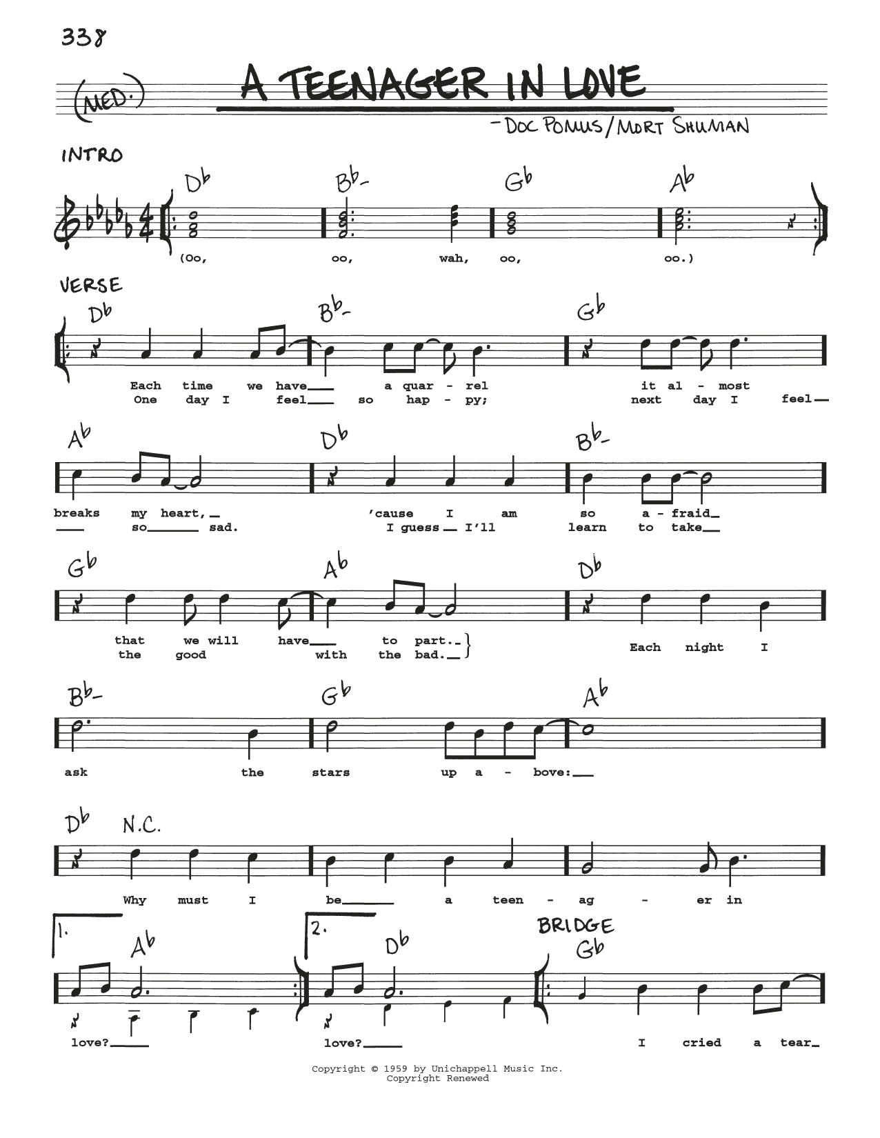 Various A Teenager In Love sheet music notes and chords. Download Printable PDF.