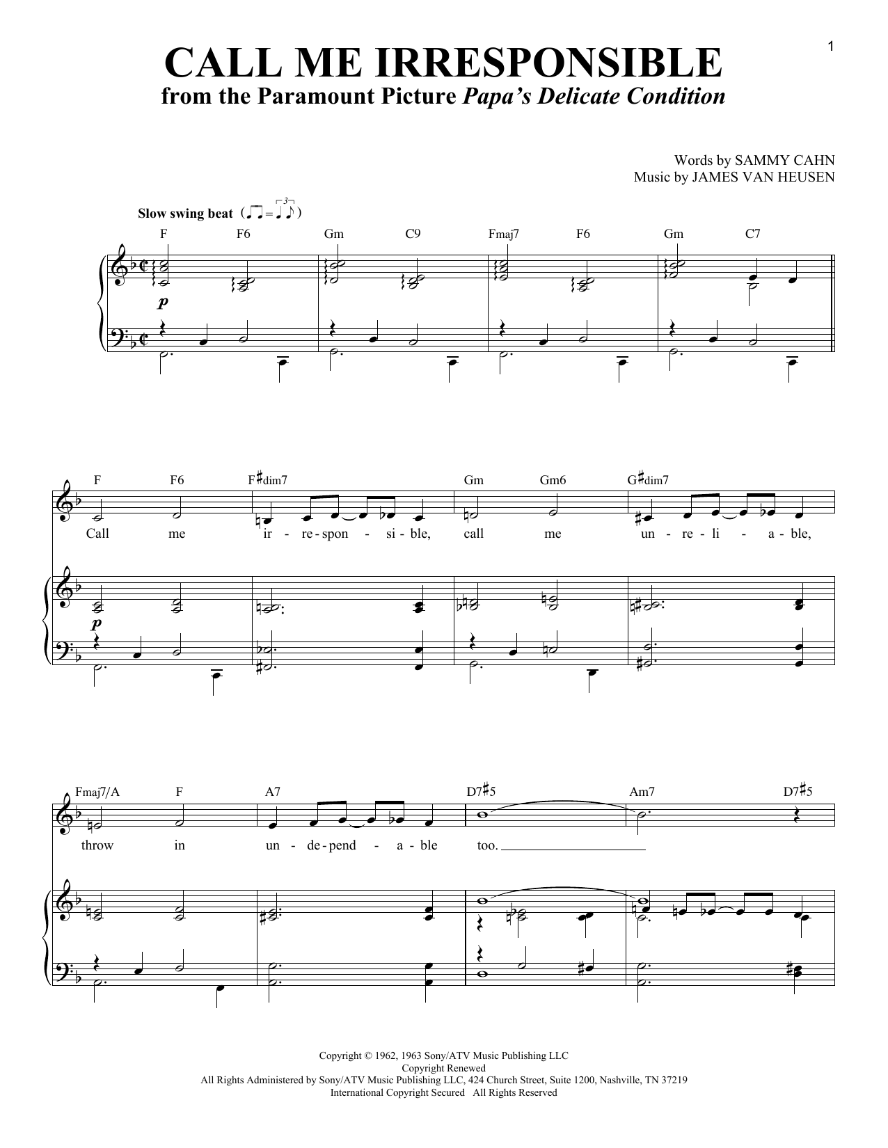 Various Call Me Irresponsible sheet music notes and chords. Download Printable PDF.