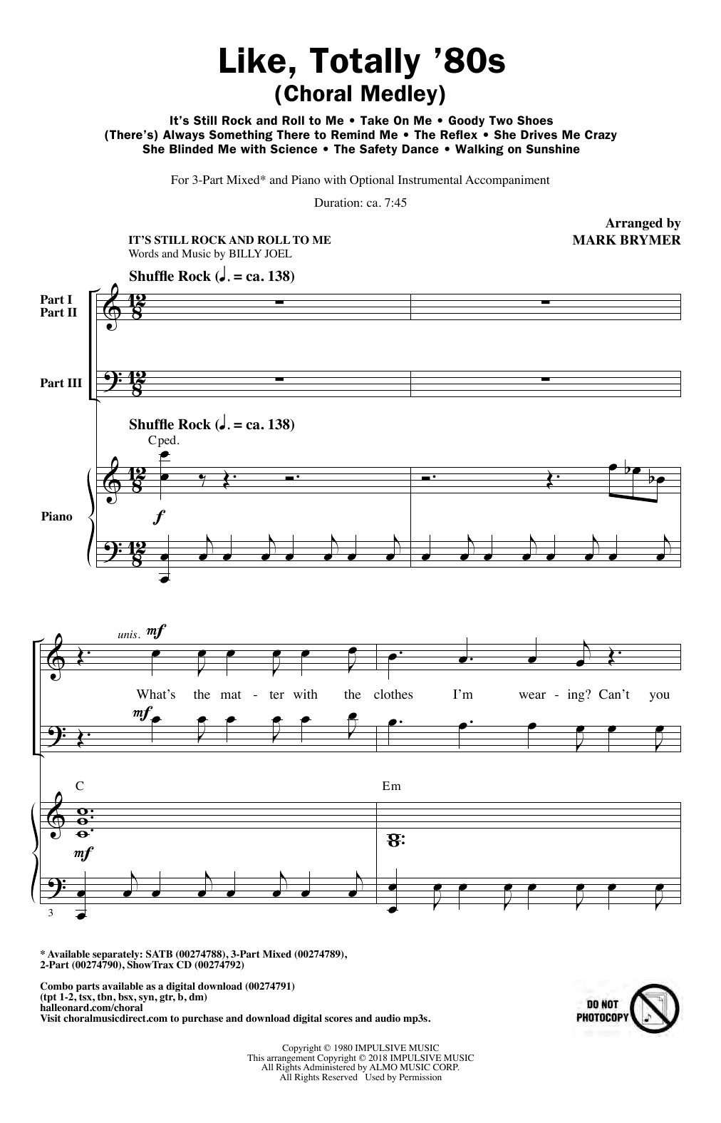Learn to play Various Like, Totally '80s (arr. Mark Brymer) sheet music for 3-Part Mixed Choir in minutes. Price: 4.7900$ Various Like, Totally '80s (arr. Mark Brymer) sheet music notes and chords arranged for 3-Part Mixed Choir