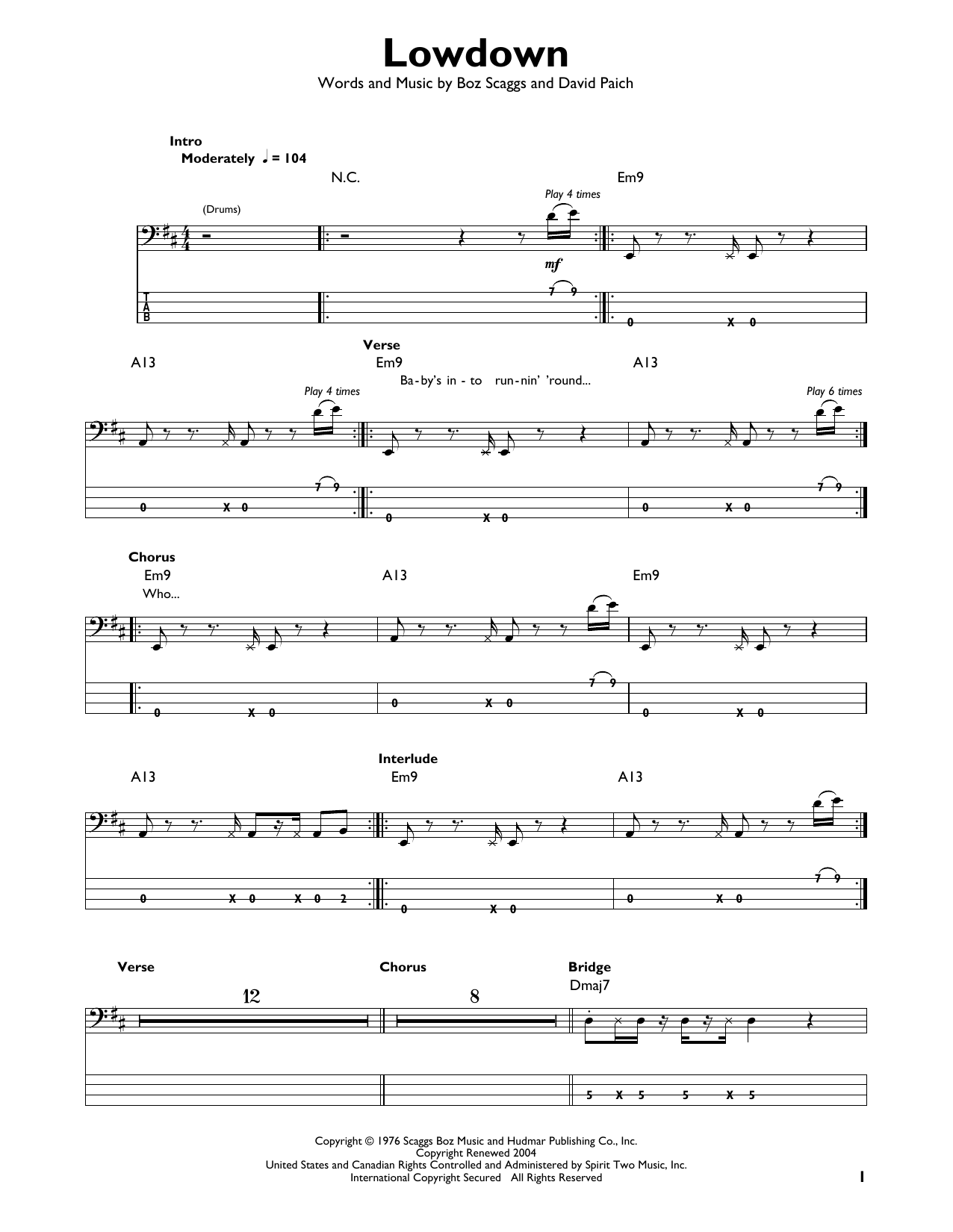 Various Lowdown sheet music notes and chords. Download Printable PDF.