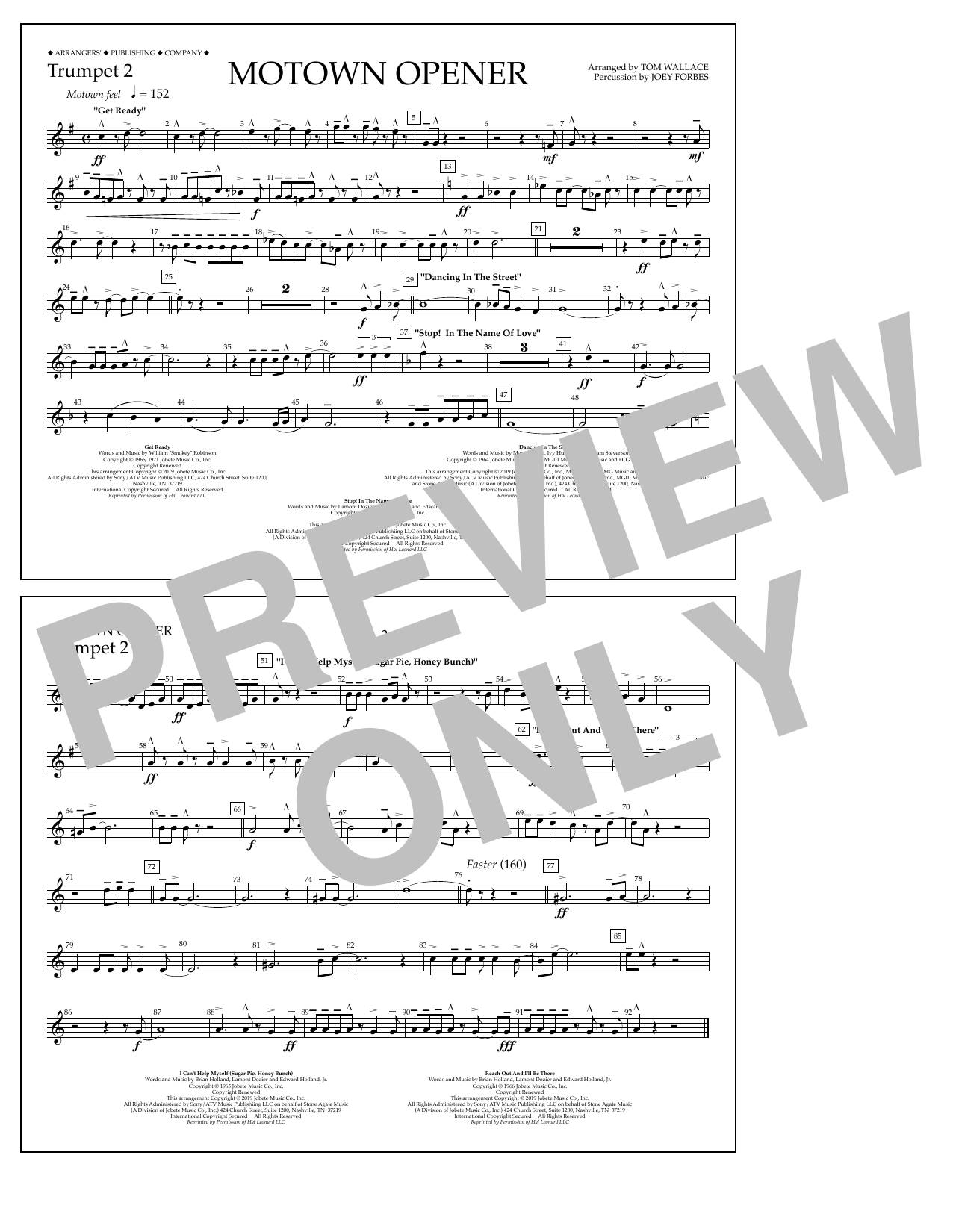 Learn to play Various Motown Theme Show Opener (arr. Tom Wallace) - Trumpet 2 sheet music for Marching Band in minutes. Price: 7.8900$ Various Motown Theme Show Opener (arr. Tom Wallace) - Trumpet 2 sheet music notes and chords arranged for Marching Band