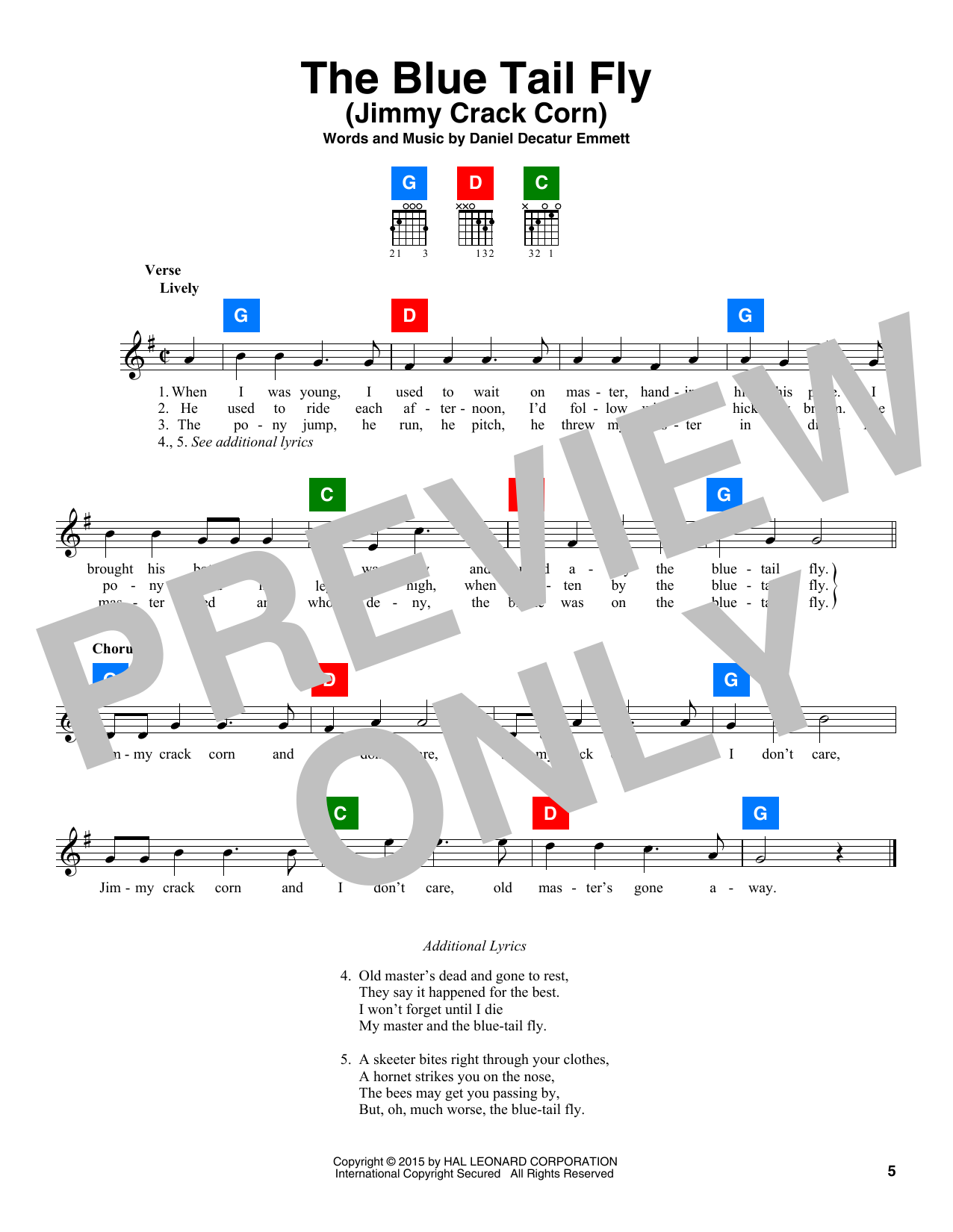 Learn to play Traditional American Folksong The Blue Tail Fly (Jimmy Crack Corn) sheet music for ChordBuddy in minutes. Price: 4.4900$ Traditional American Folksong The Blue Tail Fly (Jimmy Crack Corn) sheet music notes and chords arranged for ChordBuddy