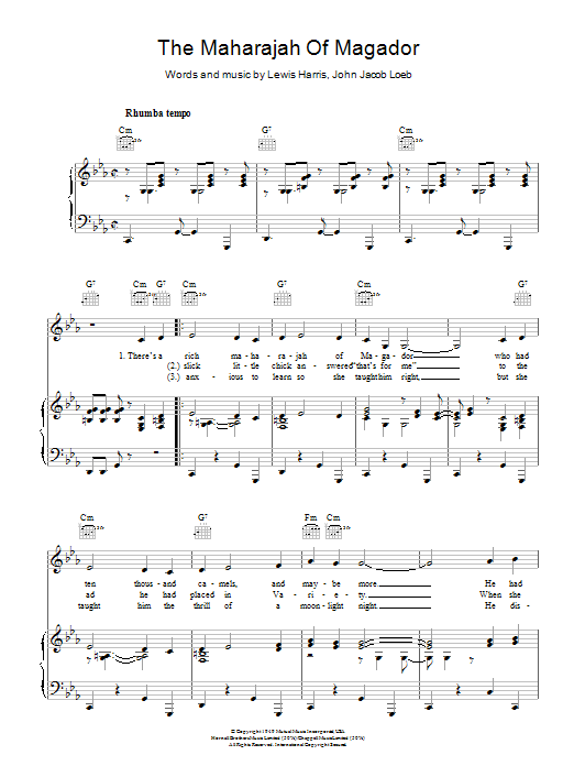 Vaughn Monroe The Maharajah Of Magador Sheet Music Pdf Notes
