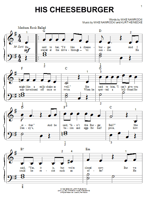 VeggieTales His Cheeseburger sheet music notes and chords. Download Printable PDF.