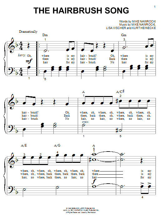 VeggieTales The Hairbrush Song sheet music notes and chords. Download Printable PDF.