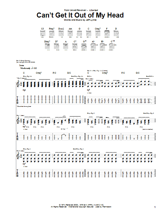 Learn to play Velvet Revolver Can't Get It Out Of My Head sheet music for Guitar Tab in minutes. Price: 7.8900$ Velvet Revolver Can't Get It Out Of My Head sheet music notes and chords arranged for Guitar Tab