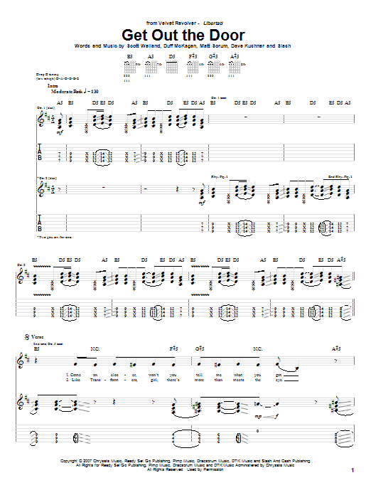 Velvet Revolver Get Out The Door Sheet Music Pdf Notes Chords