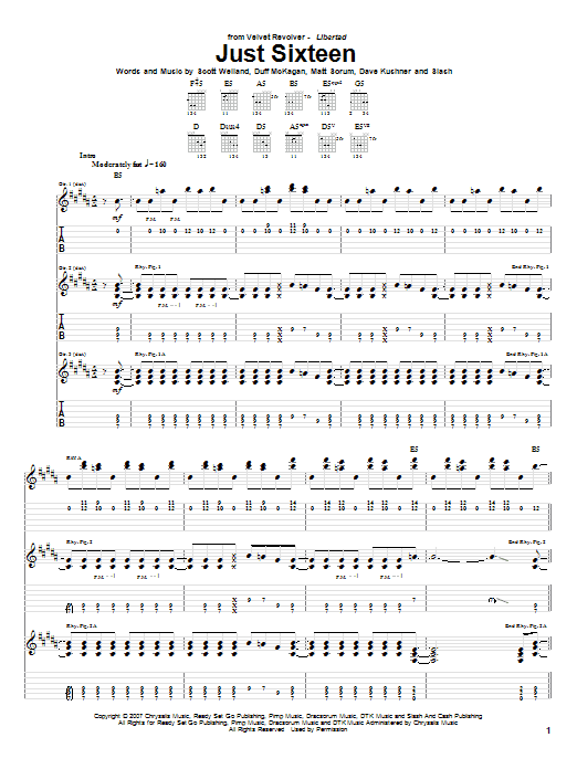 Velvet Revolver Just Sixteen sheet music notes and chords. Download Printable PDF.