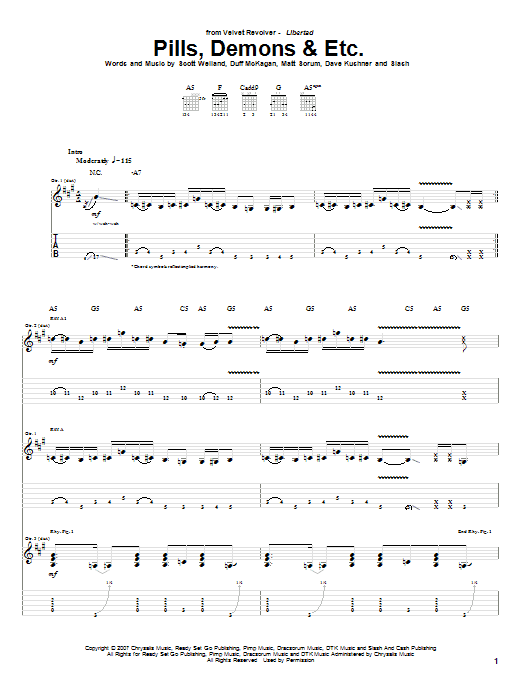 Velvet Revolver Pills, Demons & Etc. sheet music notes and chords. Download Printable PDF.