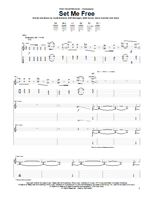 Velvet Revolver Set Me Free sheet music notes and chords. Download Printable PDF.