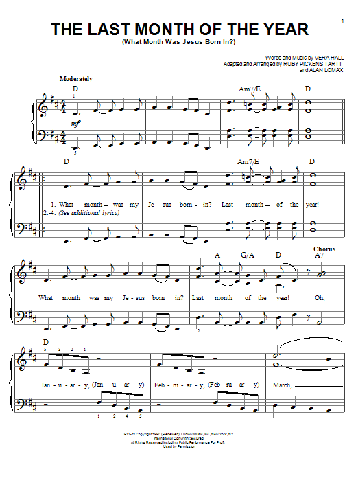 Vera Hall The Last Month Of The Year (What Month Was Jesus Born In?) sheet music notes and chords. Download Printable PDF.