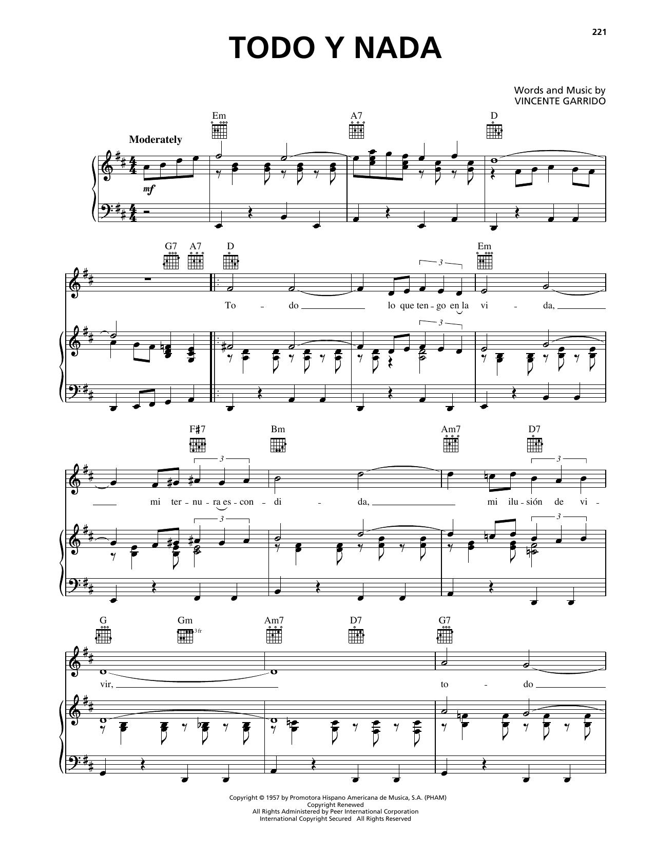 Vicente Garrido Todo Y Nada sheet music notes and chords. Download Printable PDF.