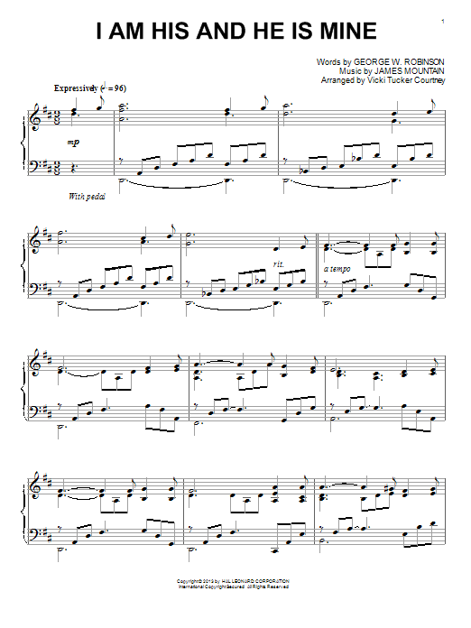 Vicki Tucker Courtney I Am His And He Is Mine Sheet Music Pdf Notes Chords Sacred Score Piano Solo Download Printable Sku 97501